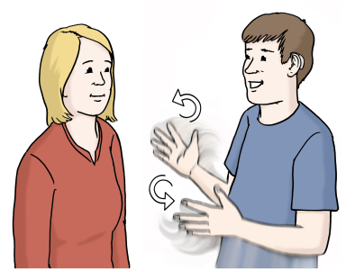  Grafik von zwei Personen, welche sich mit Gebärdensprache unterhalten 